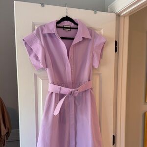 Tuckernuck Lilac Button-Front Midi Shirt Dress with Tie Waist
